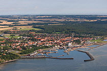 Aerial view of Hasle and harbour, Bornholm, Denmark, August 2012