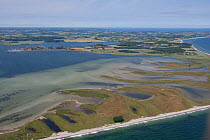 Aerial view of Oehe-Schleimuendung Nature Reserve at the mouth of river Schlei, Lotseninsel, Maasholm, Baltic Sea, Schleswig-Holstein, Germany, July 2012