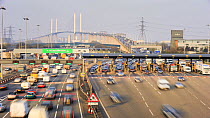 Timelapse of traffic using the Dartford Crossing, with the Queen Elizabeth II Bridge in the background, Kent, England, UK, March 2012