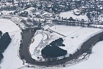 Aerial view of Lower Plant Oldau and river meander, Lower Saxony, Germany, February 2012