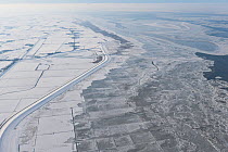 Aerial view of ice on the Wadden Sea, North Sea, Schleswig-Holstein, Germany February 2012