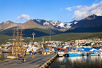 Ushuaia harbour, southernmost citiy of Argentina, Beagle-Channel, Tierra del Fuego, Argentina, South America. February 2007.