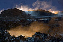 Acidic steam and solidified lava surface at Leirhnjukur, Iceland 2008