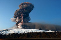 Volcanic eruption at Eyjafjallajokull with lightning in the ash plume, Iceland, April 2010