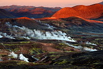 View over the hot spring area west of Hrafntinnusker. Fjallabak Nature Reserve, Iceland.