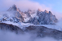 Mountains covered in snow, Chamonix, France, in winter of December 2011