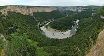 Wide angle view of meander of Ardeche River,  France.