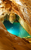 Stalactites and turquoise pool, Grotte de Trabuc, France