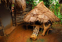 Wooden chicken coop in a village Bassari. Bassari country, east Senegal. This area became a UNESCO World Heritage site in 2012, for cultural landscape and traditions kept by the the Bassari, Fula and...
