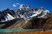 Tajun Pokhari Lake (4.600 m) with mountains behind, Sagarmatha National Park (World Heritage UNESCO). Khumbu / Everest Region, Nepal, Himalaya, October 2011.