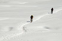 People crossing the Cho La Pass (5420 m) hiking through the snow and ice at high altitude, Sagarmatha National Park (World Heritage UNESCO). Khumbu / Everest Region, Nepal, Himalaya, October 2011.