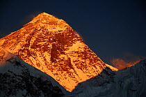 Last light on the top of Everest (8848m), Sagarmatha National Park (World Heritage UNESCO). Khumbu / Everest Region, Nepal, Himalaya, October 2011.