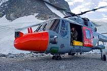 Producer Martha Holmes in Royal Navy helicopter. Antarctic Peninsula. February 2008. Taken on location for BBC tv series 'Life'