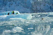 Film crew operating 'Iceberg cam' remote camera for filming polar bears. Svalbard, Norway, taken on location for 'Polar Bear : Spy on the Ice' August 2010