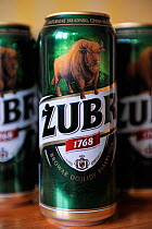 European Bison (Bison bonasus) advertising local Zubr beer, Poland