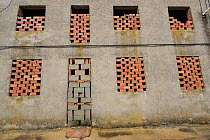 House with bricked up windows and doors - Land abandonment, Vegas de Domingo Rey village Salamanca Region, Castilla y Leon, Spain, May 2011