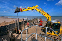 Metal groynes being maintained. Happisburgh, Norfolk, UK, September 2012.