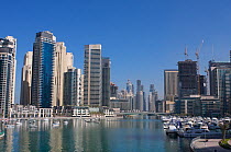 Boats and skyscrapers at Dubai Marina, Dubai, UAE, January 2010