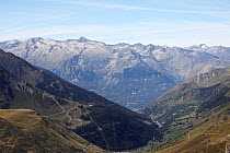 View from the Col du Tourmalet west towards Bareges and Luz-St-Sauveur, Pyrenees, France, September 2010.