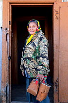 Ludmilla Kargocheva, a Selkup woman, returns to her home after berry picking in the autumn, Tolka, Krasnoselkup, Yamal, Western Siberia, Russia
