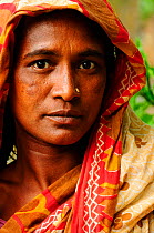 Portrait of a woman from the small village of Gagramari in the Sundarbans National Park, UNESCO World Heritage Site site, Bangladesh, June 2012