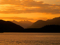 Sunset clouds over Meares Island in Grice Bay, Pacific Rim National Park, Vancouver Island, British Columbia, Canada