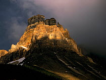 Last rays of light on Cathedral Mountain peak, Yoho National Park, Rocky Mountains, British Columbia, Canada