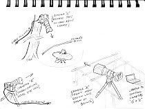 Tim Laman's sketch of how to set up the shot to view the  female Parotia's point of view, Papua New Guinea