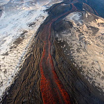 Aerial view of lava flow from Plosky Tolbachik Volcano eruption, Kamchatka Peninsula, Russia, 5 December 2012