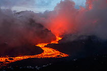 Red hot lava flow from Plosky Tolbachik Volcano, Kamchatka Peninsula, Russia, 15 December 2012