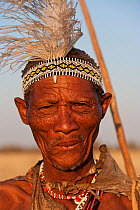 Portrait of a bushman from the San community, Makgadikgadi Salt Pans, Kalahari desert, North-East District, Botswana, 2012