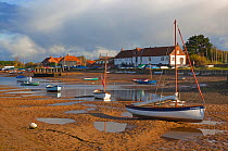 Boats and view of village, Burnham Overy Staith, Norfolk, November 2012