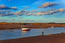Boat on beach at low tide, Burnham Overy Staith, Norfolk, November 2012