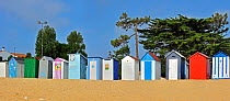 Colourful beach cabins at Saint-Denis-d'Oleron on the island Ile d'Oleron, Charente-Maritime, France September 2012