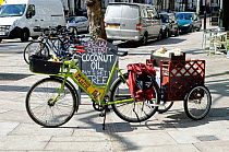 Delivery bicycle with trailer, Mother Earth shop, Newington Green, London Borough of Islington, UK