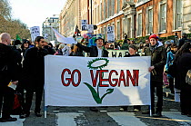 Go Vegan banner at the Climate Change March , London, UK