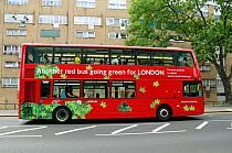 London dpuble-decker bus powered by electric hybrid technology, London, UK August 2009