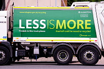 Waste Vehicle with recylcing slogan printed on the side in an effort to get people to recycle, London Borough of Islington, UK