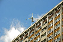 Wind turbine on top of block of flats, Finsbury, London Borough of Islington, UK
