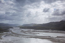 Mawddach Estuary at low tide, Barmouth, Snowdonia National Park, Gwynedd, Wales, May 2012.