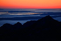 Sunset over the Adriatic Sea, Paklenica National Park, Velebit Nature Park, Rewilding Europe area, Velebit mountains, Croatia June 2012