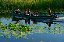 Tourism in the delta, boat trip along the river, Danube delta rewilding area, Romania May 2012