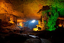 Inside floodlit Sung Sot Cave, Ha Long Bay, Vietnam.