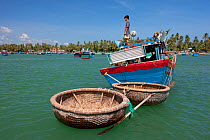 Round coracle style fishing boats in Baie du Cumon, Vietnam.