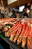 Octopus for sale in fish market, Otaru, Hokkaido, Japan. Otaru is one of Hokkaido's key ports, and serves the nearby city of Sapporo and is famous for its Sushi, June 2012