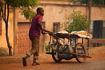 Street vendor with cart of sugar cane. Northern Cameroon, September 2009.