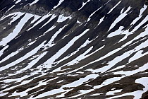 Patchy snow on mountain slopes in summer, Svalbard, Norway, June 2011