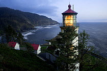Lighthouse with light on at Heceta Head, Oregon, USA, June 2011
