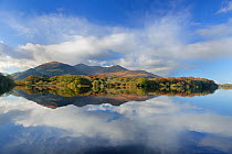 Macgillycuddy's reeks and Lough Lean lower, photographed from Ross Castle, Killarney, County Kerry, Republic of Ireland, November 2011