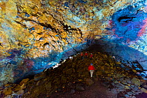 People walking inside the Thrihnukagigur volcano a dormant volcano, now used for tours, Iceland, Europe, June 2012